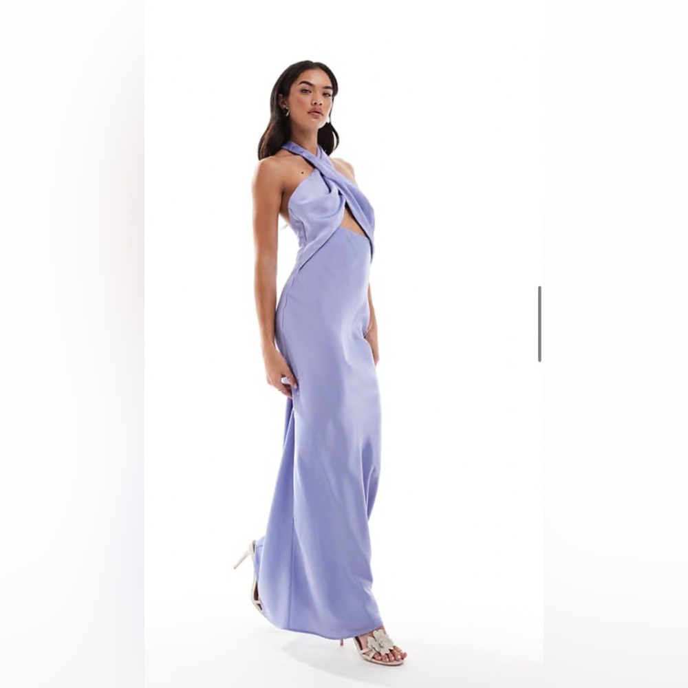 ASOS satin halter cut out dress in lilac
